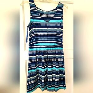 Merona Navy and Aqua Striped Midi Dress
